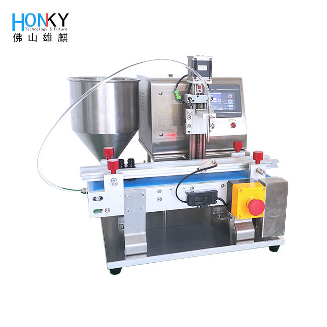 Desktop Conveyor Type Skin Care Cream Bottle Filling Machine With Q-R Ceramic Piston Pump For Small Batch Packing